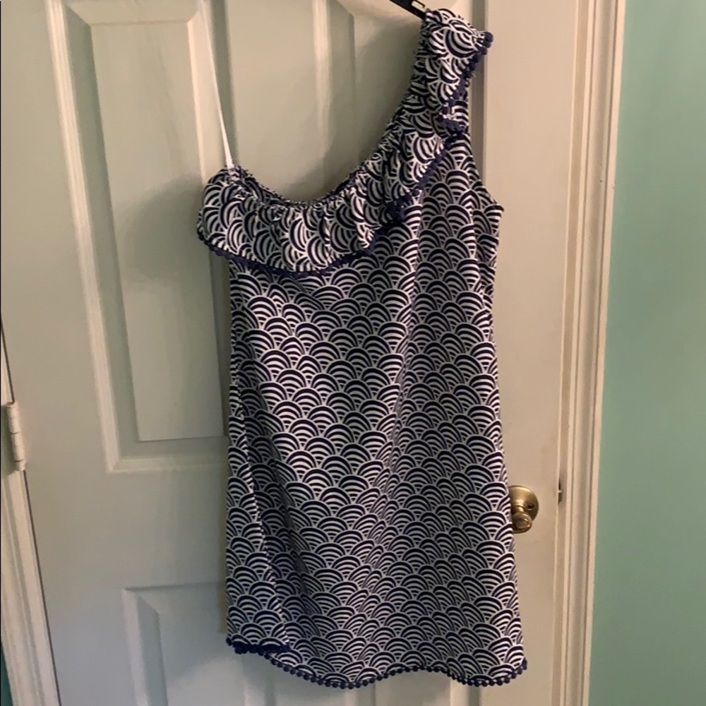 Blue/White off the shoulder cocktail dress